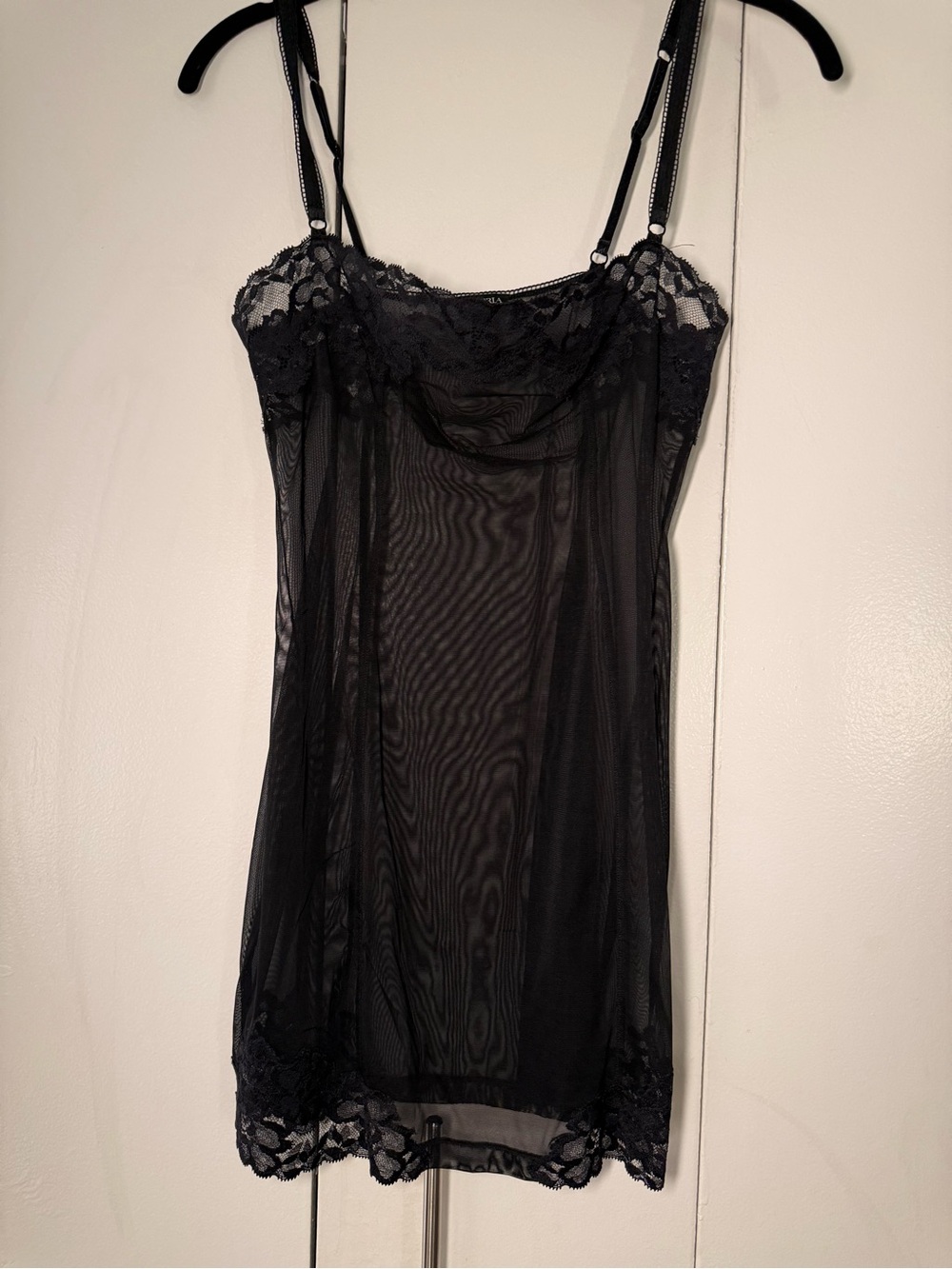 La Perla Black Sheer Mesh Lace Chemise Slip Lingerie XS